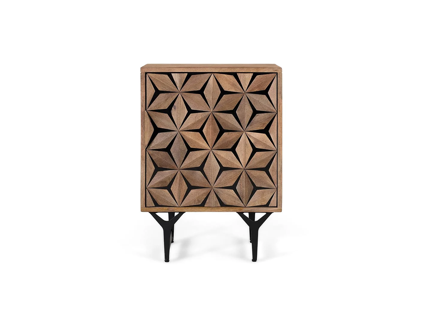 Tables de chevet en bois de manguier 47 cm, style géométrique contemporain - 64 x 47 x 40 cm