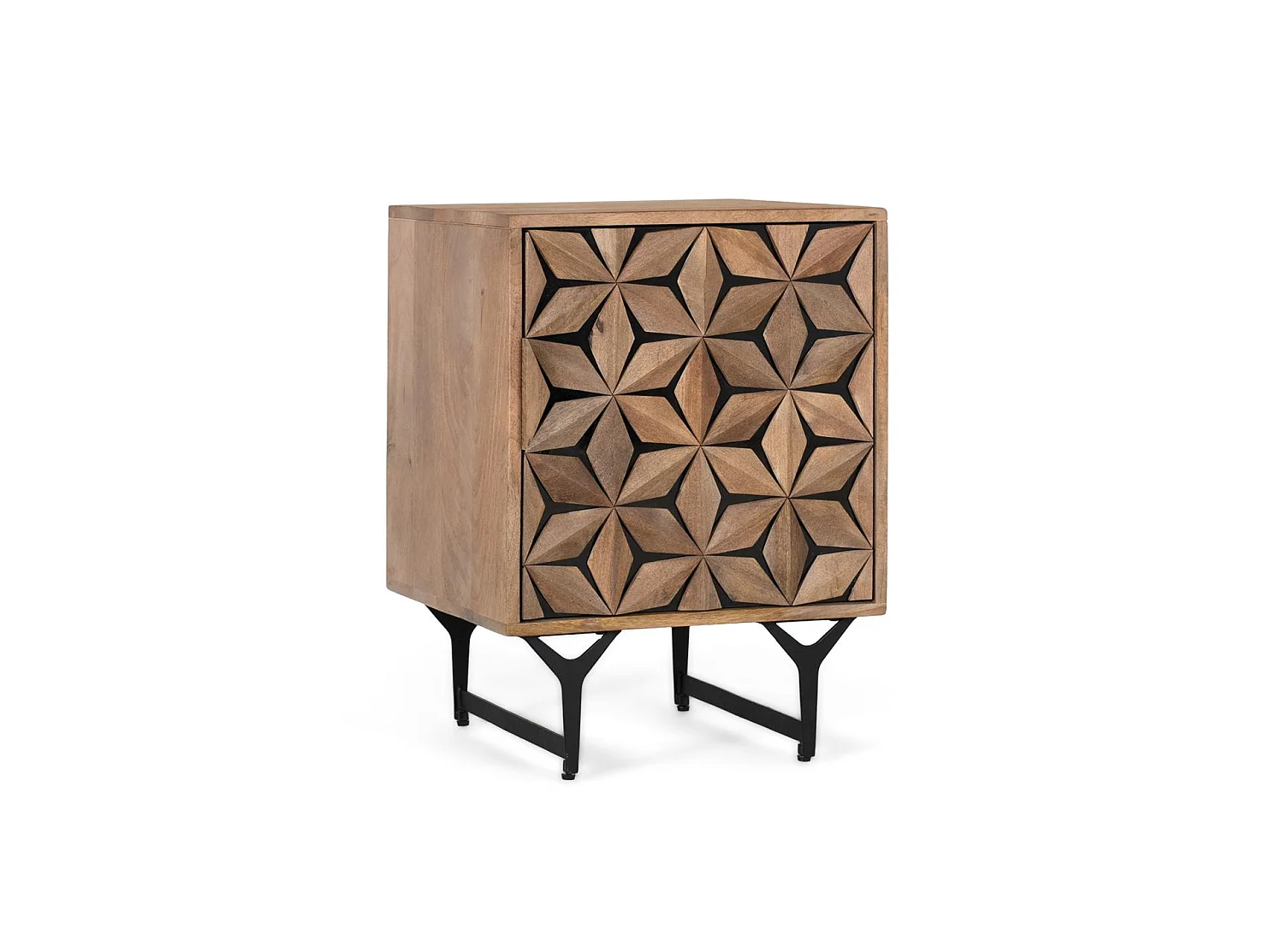 Tables de chevet en bois de manguier 47 cm, style géométrique contemporain - 64 x 47 x 40 cm