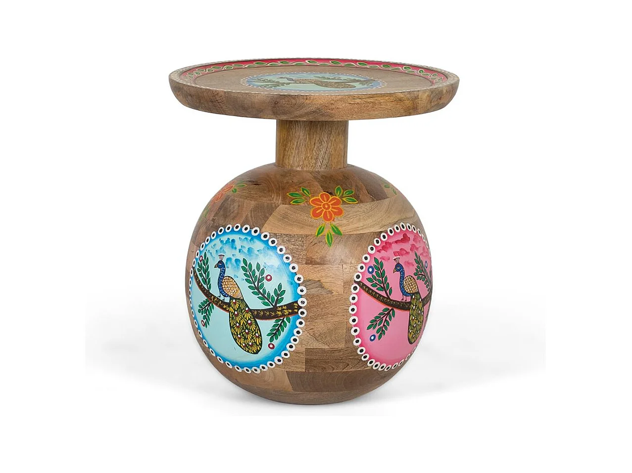 Table d'appoint en bois de manguier et détails peints à la main