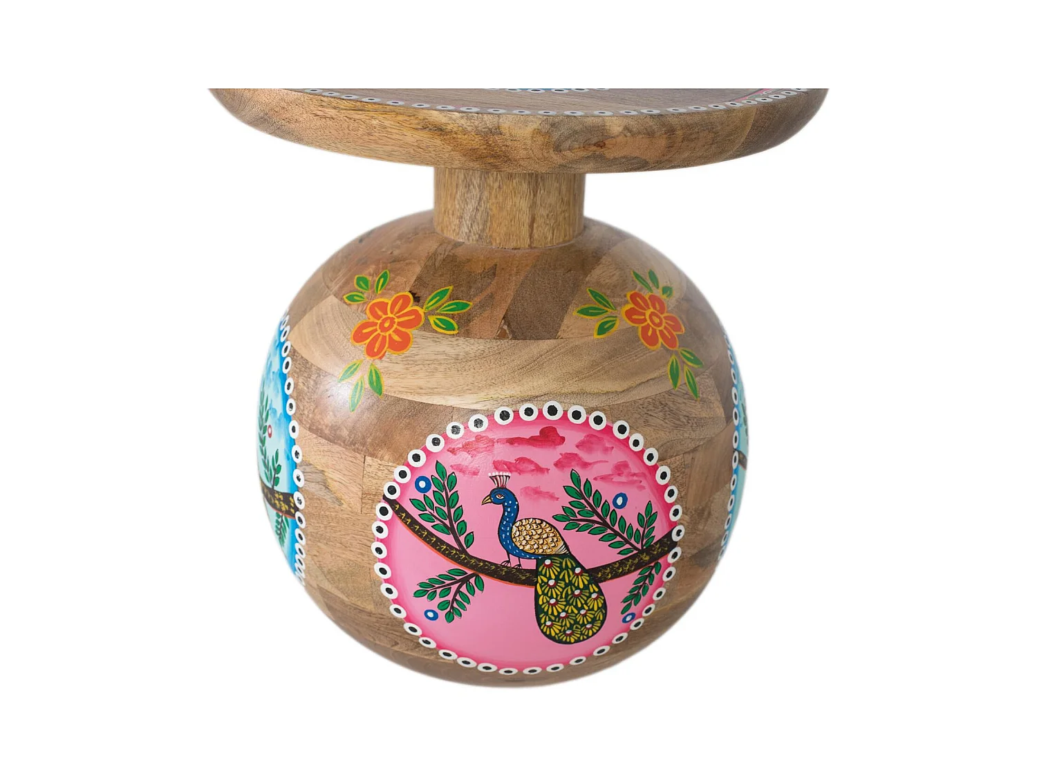 Table d'appoint en bois de manguier et détails peints à la main