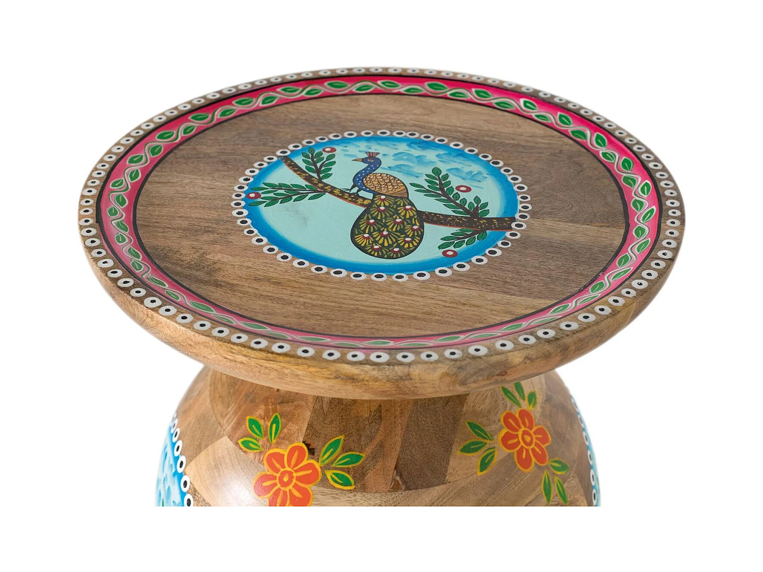 Table d'appoint en bois de manguier et détails peints à la main