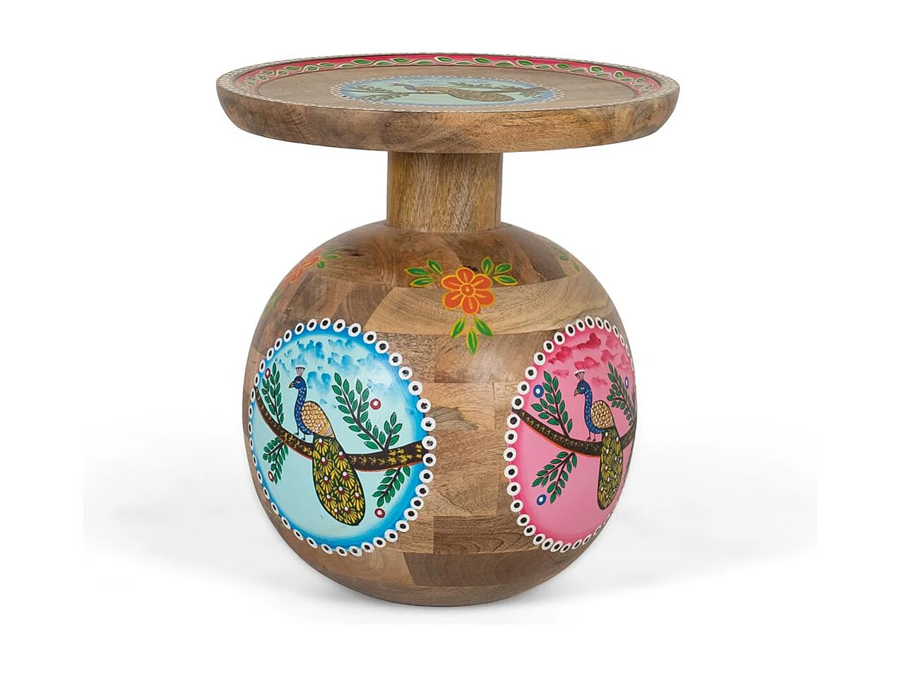 Table d'appoint en bois de manguier et détails peints à la main