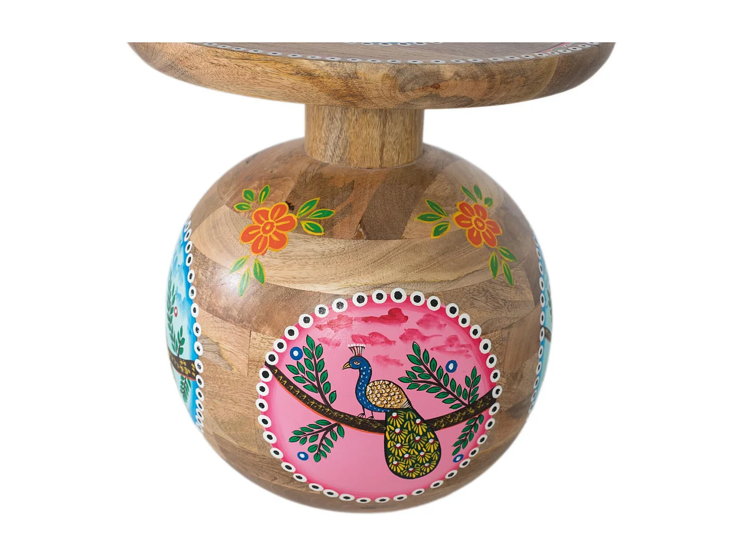 Table d'appoint en bois de manguier et détails peints à la main