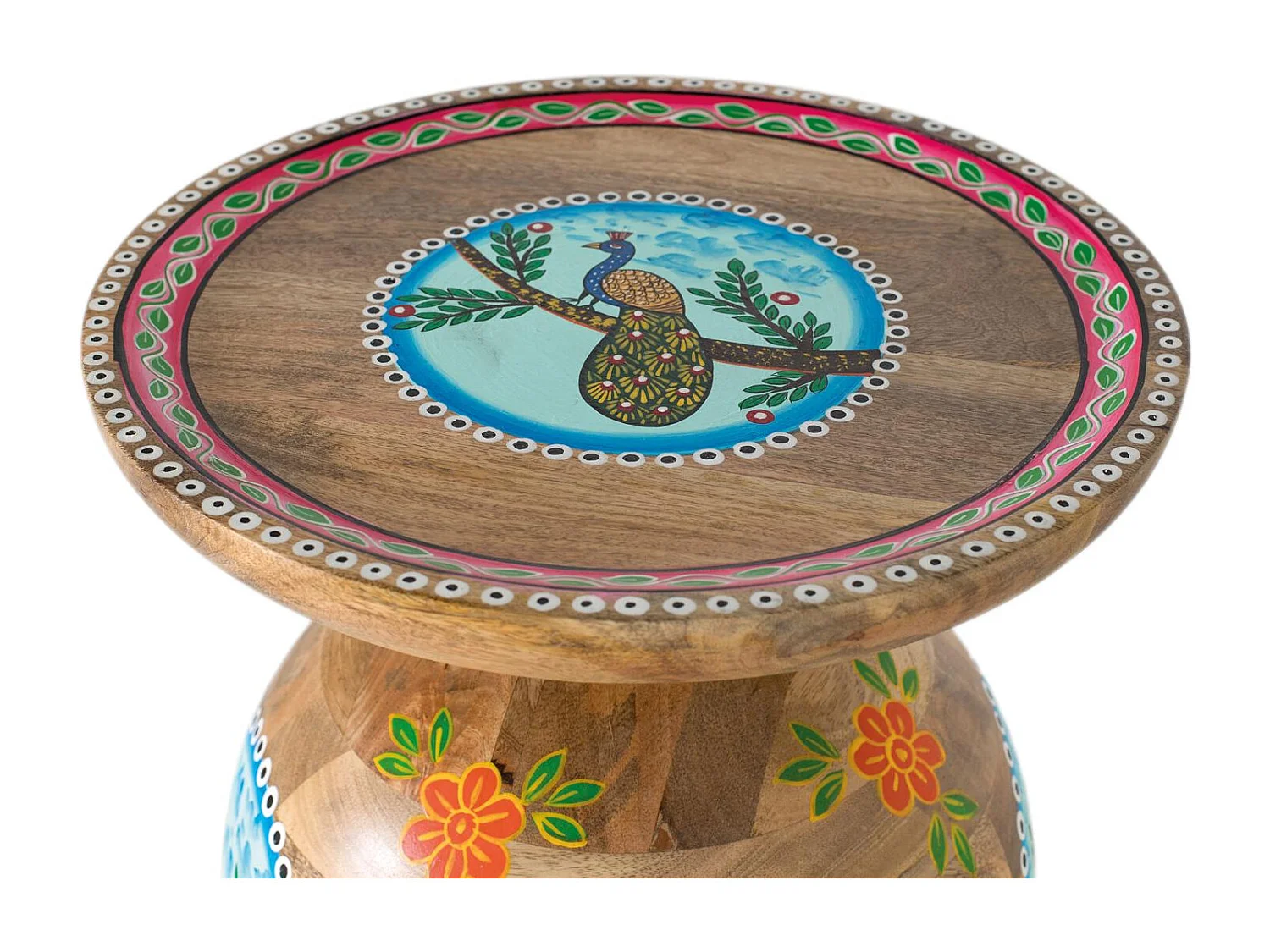 Table d'appoint en bois de manguier et détails peints à la main