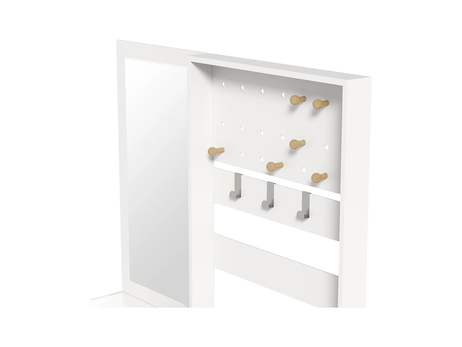 Witte kapstok met spiegel - 2 laden, 1 deurskast - open opbergruimte en haken
