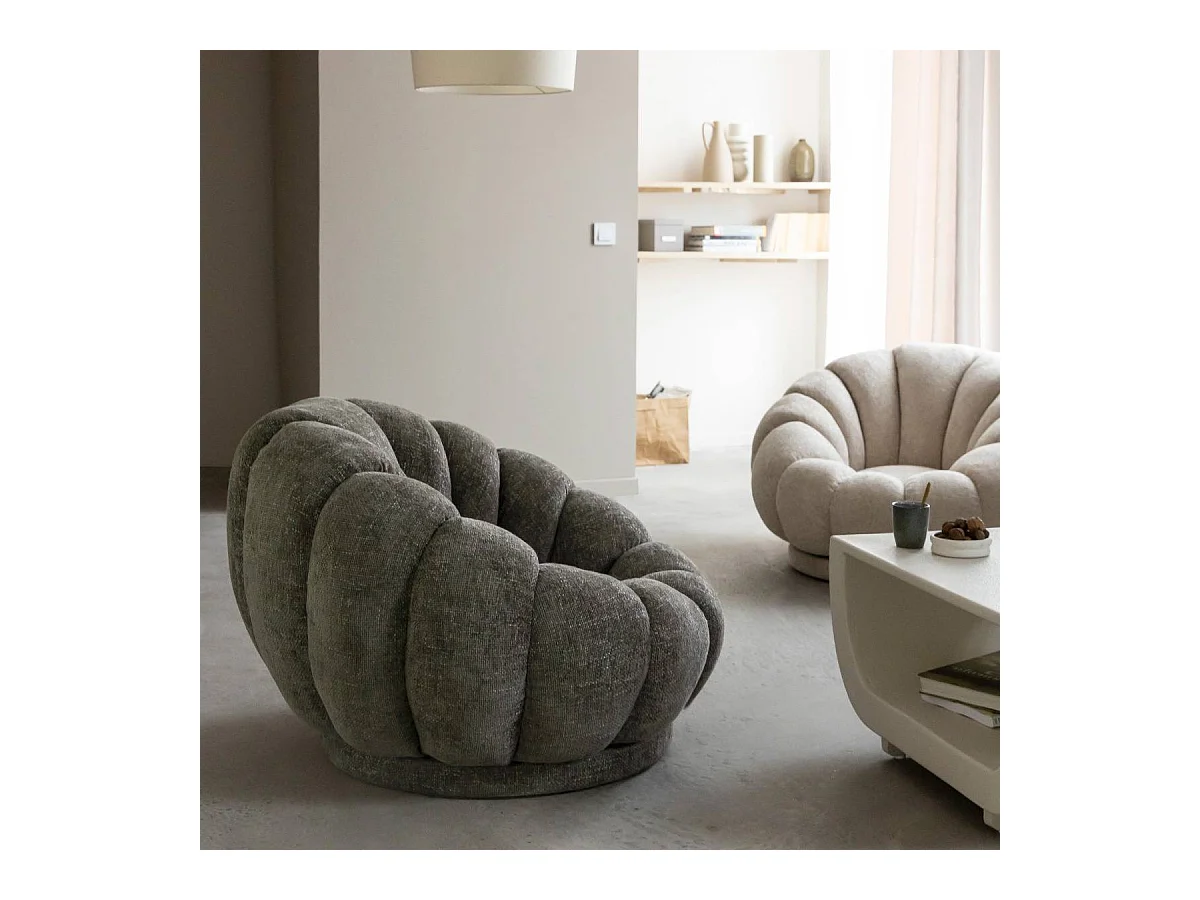 Fauteuil nuage en tissu vert gris Héléna