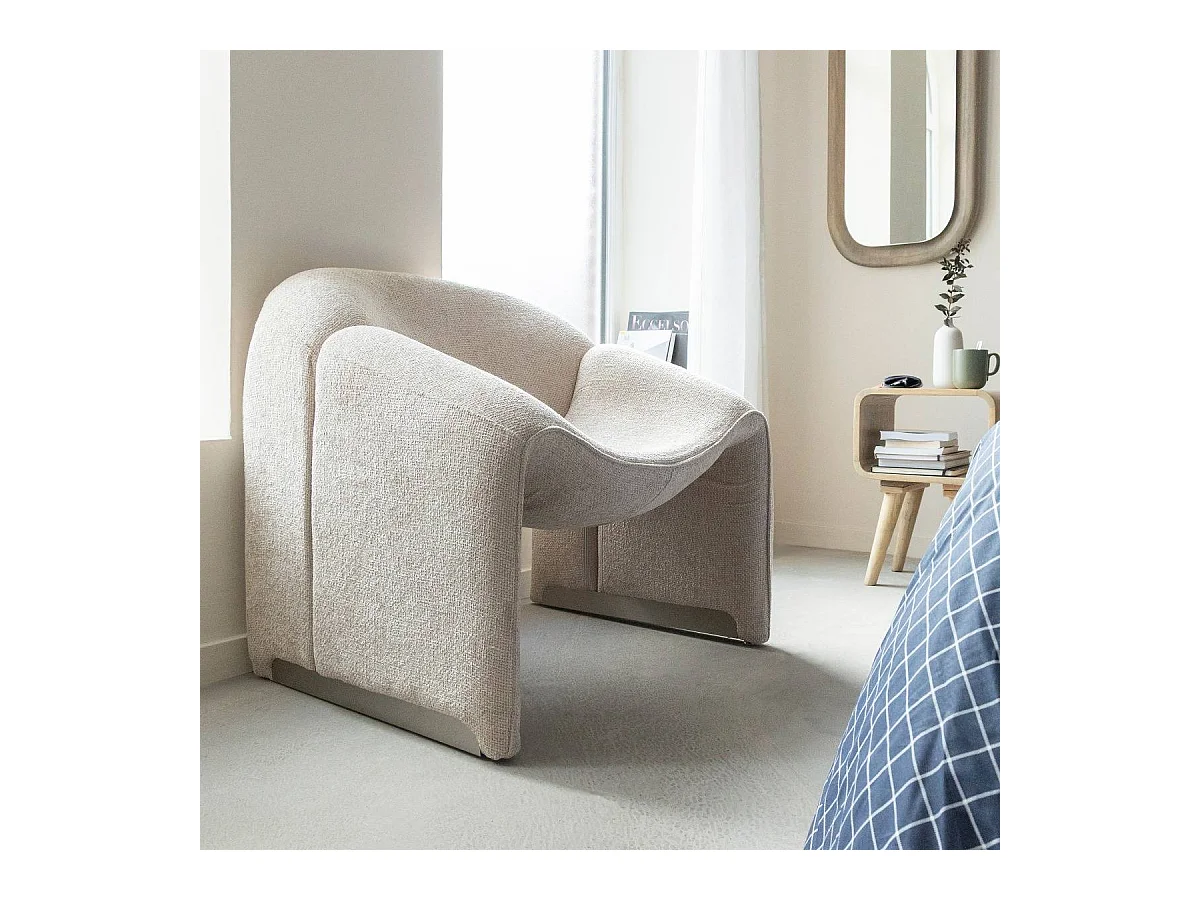 Fauteuil en tissu écru Théa