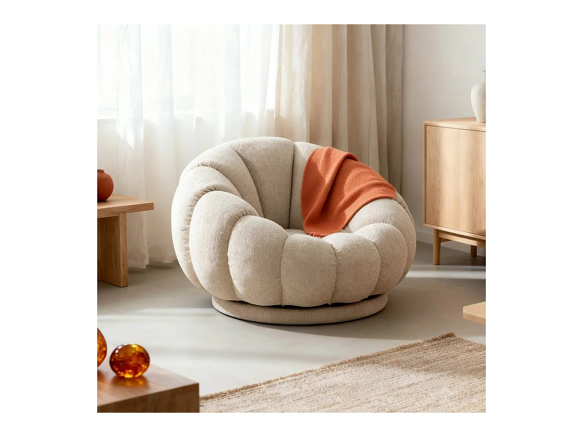 Fauteuil nuage en tissu écru Héléna