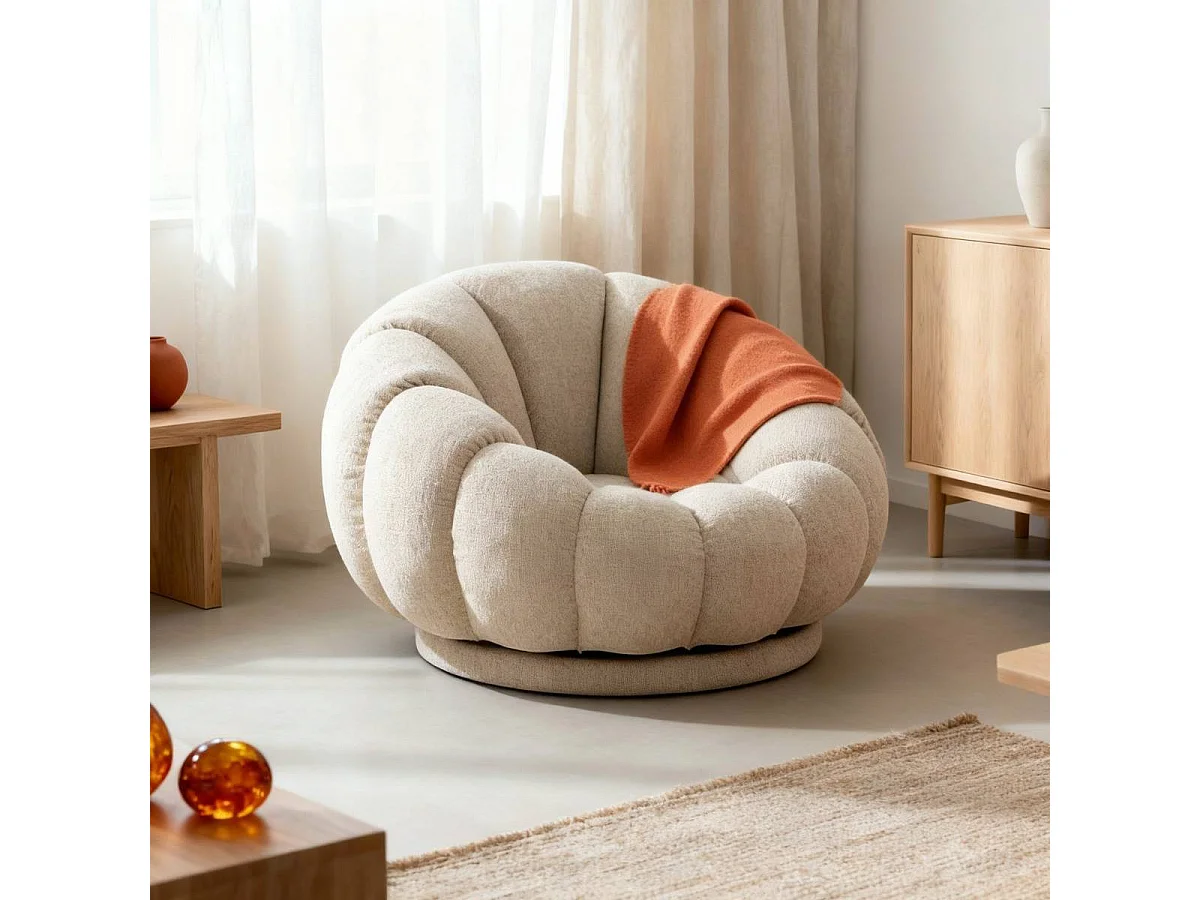 Fauteuil nuage en tissu écru Héléna