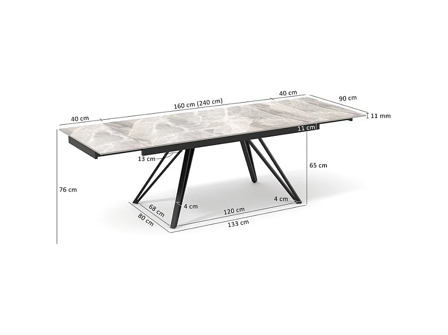 Table 160 à 240 cm céramique marbré laqué pieds en V - DAKOTA 10