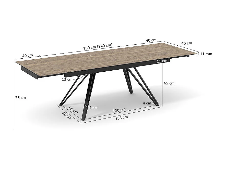 Table 160 à 240 cm céramique effet bois pieds en V - TEXAS 10