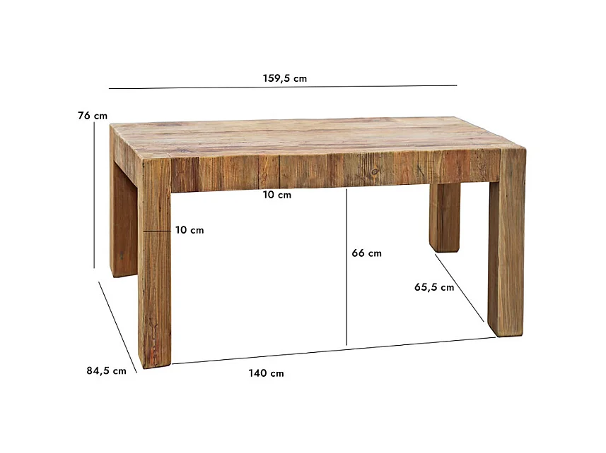 Table de repas 160 cm en bois massif de pin recyclé – CHALET