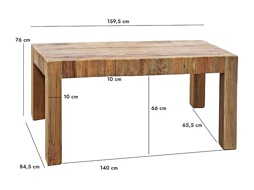 Table de repas 160 cm en bois massif de pin recyclé – CHALET