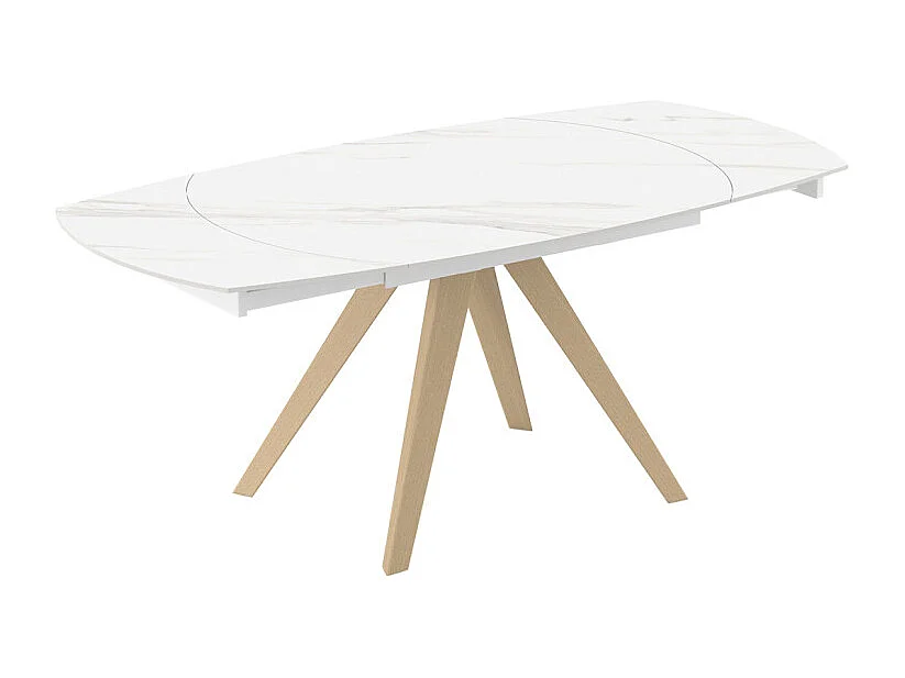 Table extensible ovale 120 à 180 cm céramique blanc pieds bois - DELFI