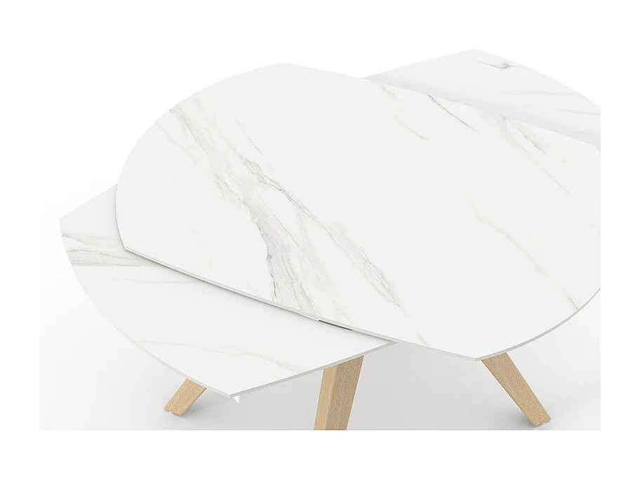 Table extensible ovale 120 à 180 cm céramique blanc pieds bois - DELFI