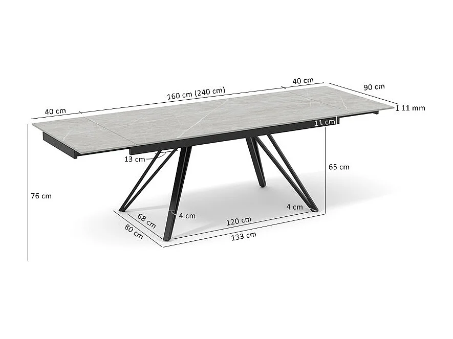 Table 160 à 240 cm céramique gris marbré pieds en V - ARIZONA 10
