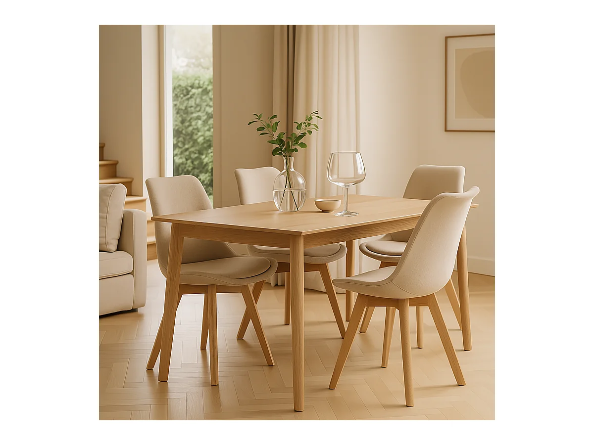 Lot de 4 chaises de salle à manger rembourrés coloris Beige - Longueur 48 x Largeur 54 x Hauteur 84 cm