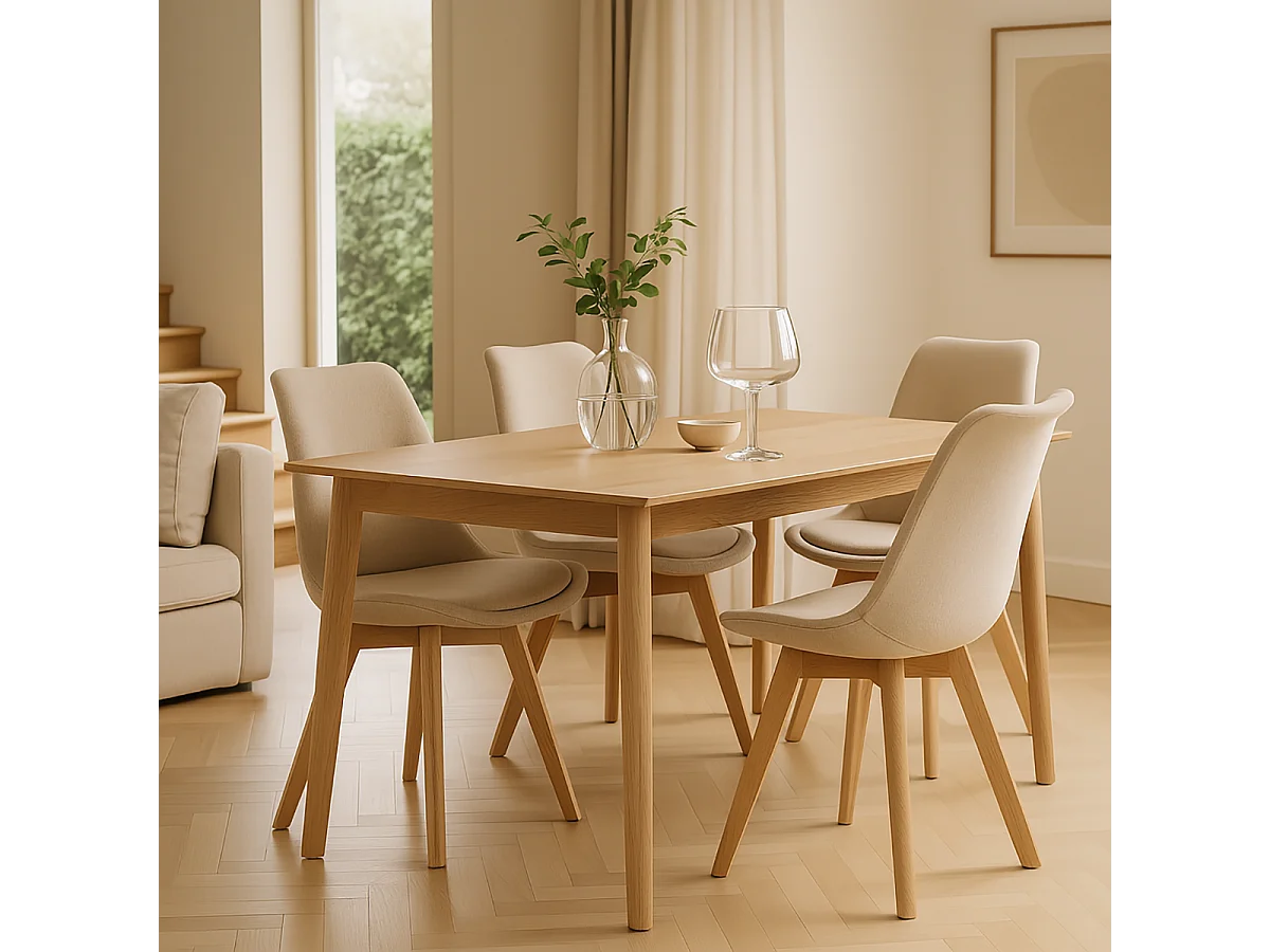 Lot de 4 chaises de salle à manger rembourrés coloris Beige - Longueur 48 x Largeur 54 x Hauteur 84 cm