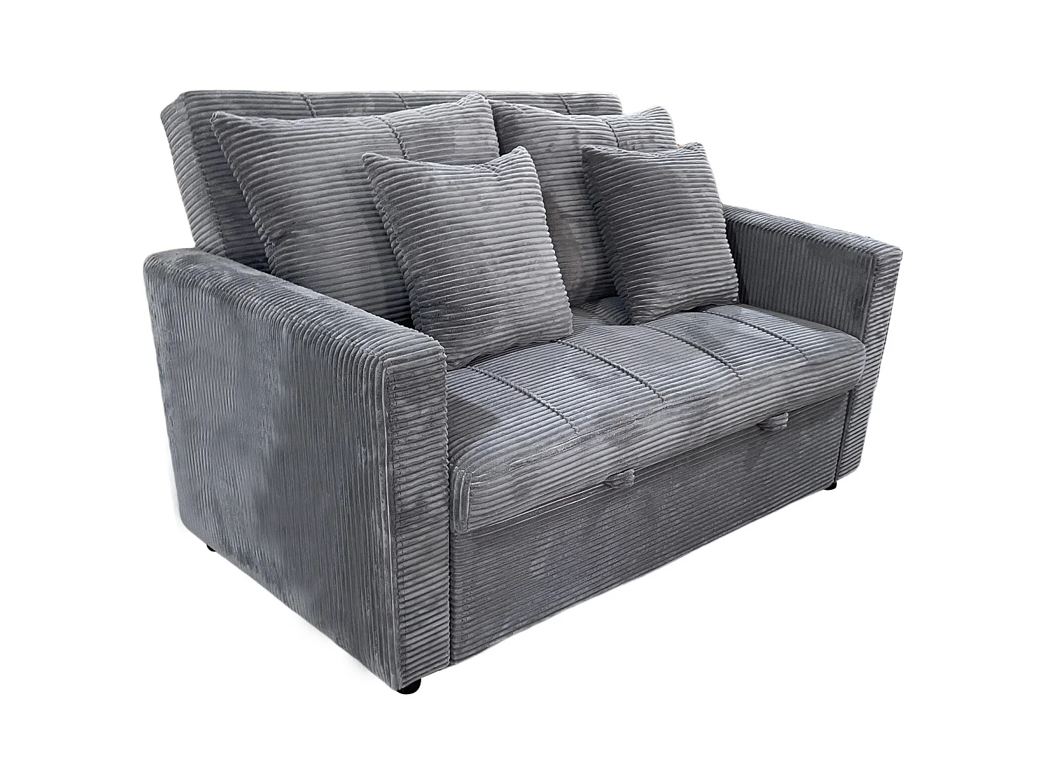 Canapé-lit, canapé 2 places convertible en velours côtelé coloris gris - Longueur 140 x Largeur 99 x Hauteur 88 cm