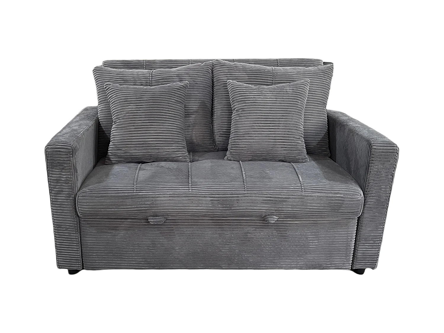 Canapé-lit, canapé 2 places convertible en velours côtelé coloris gris - Longueur 140 x Largeur 99 x Hauteur 88 cm