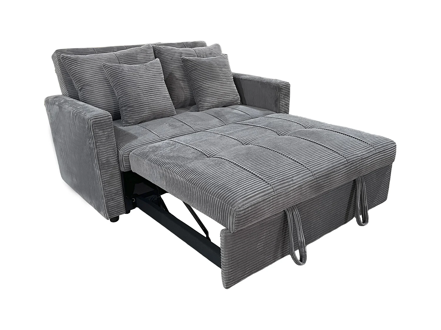 Canapé-lit, canapé 2 places convertible en velours côtelé coloris gris - Longueur 140 x Largeur 99 x Hauteur 88 cm