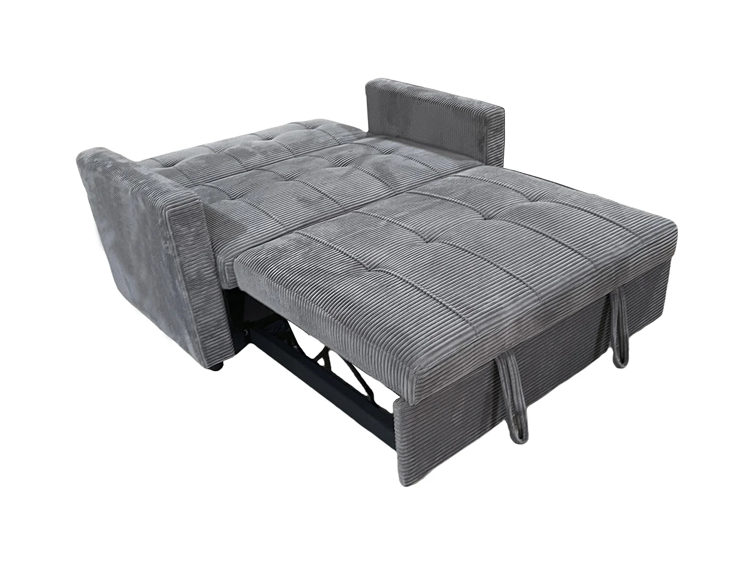 Canapé-lit, canapé 2 places convertible en velours côtelé coloris gris - Longueur 140 x Largeur 99 x Hauteur 88 cm