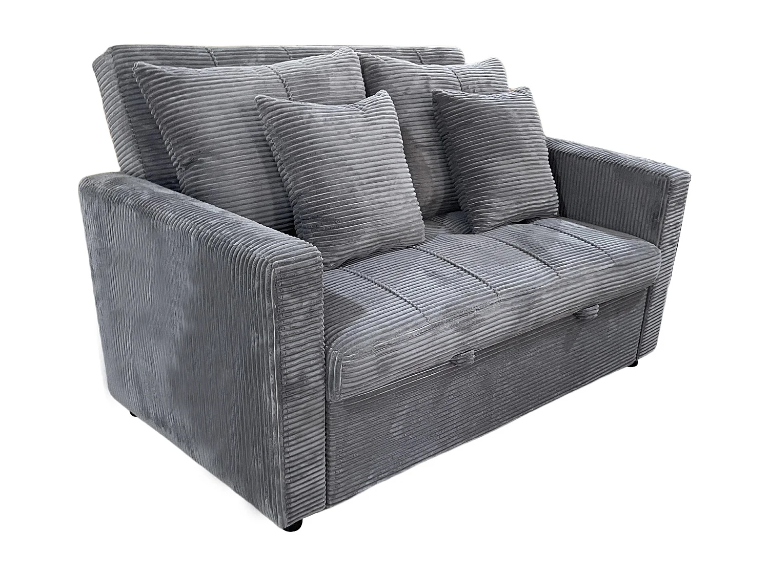 Canapé-lit, canapé 2 places convertible en velours côtelé coloris gris - Longueur 140 x Largeur 99 x Hauteur 88 cm