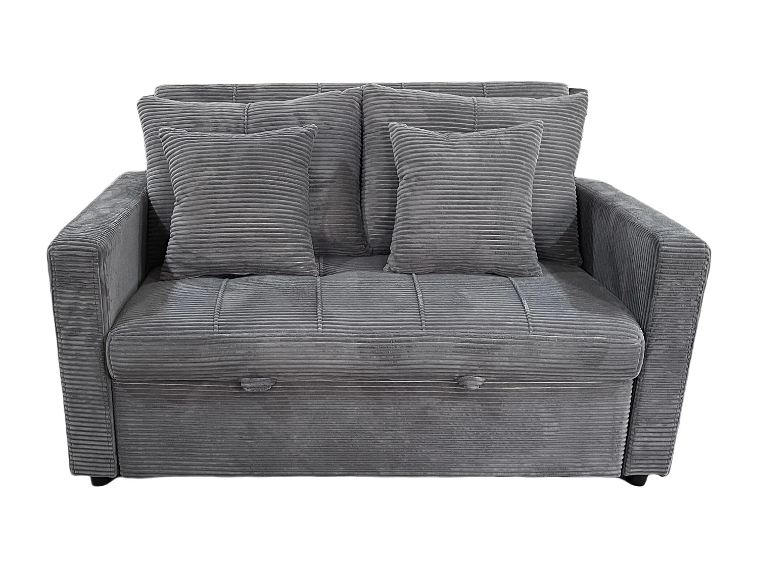 Canapé-lit, canapé 2 places convertible en velours côtelé coloris gris - Longueur 140 x Largeur 99 x Hauteur 88 cm