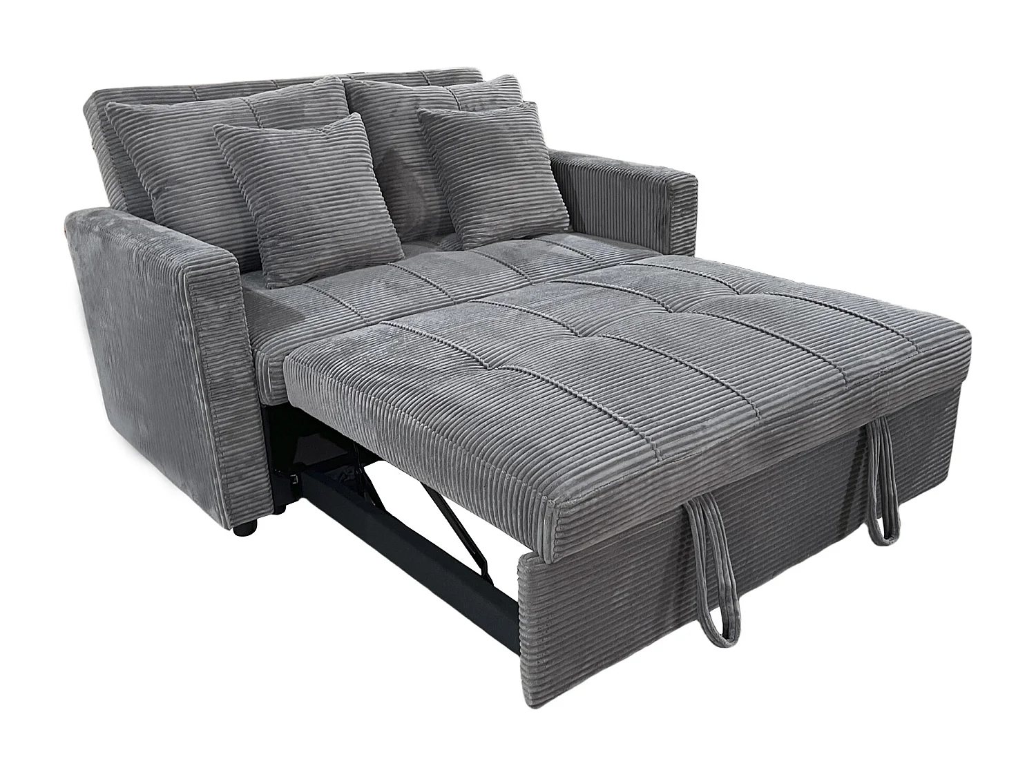 Canapé-lit, canapé 2 places convertible en velours côtelé coloris gris - Longueur 140 x Largeur 99 x Hauteur 88 cm