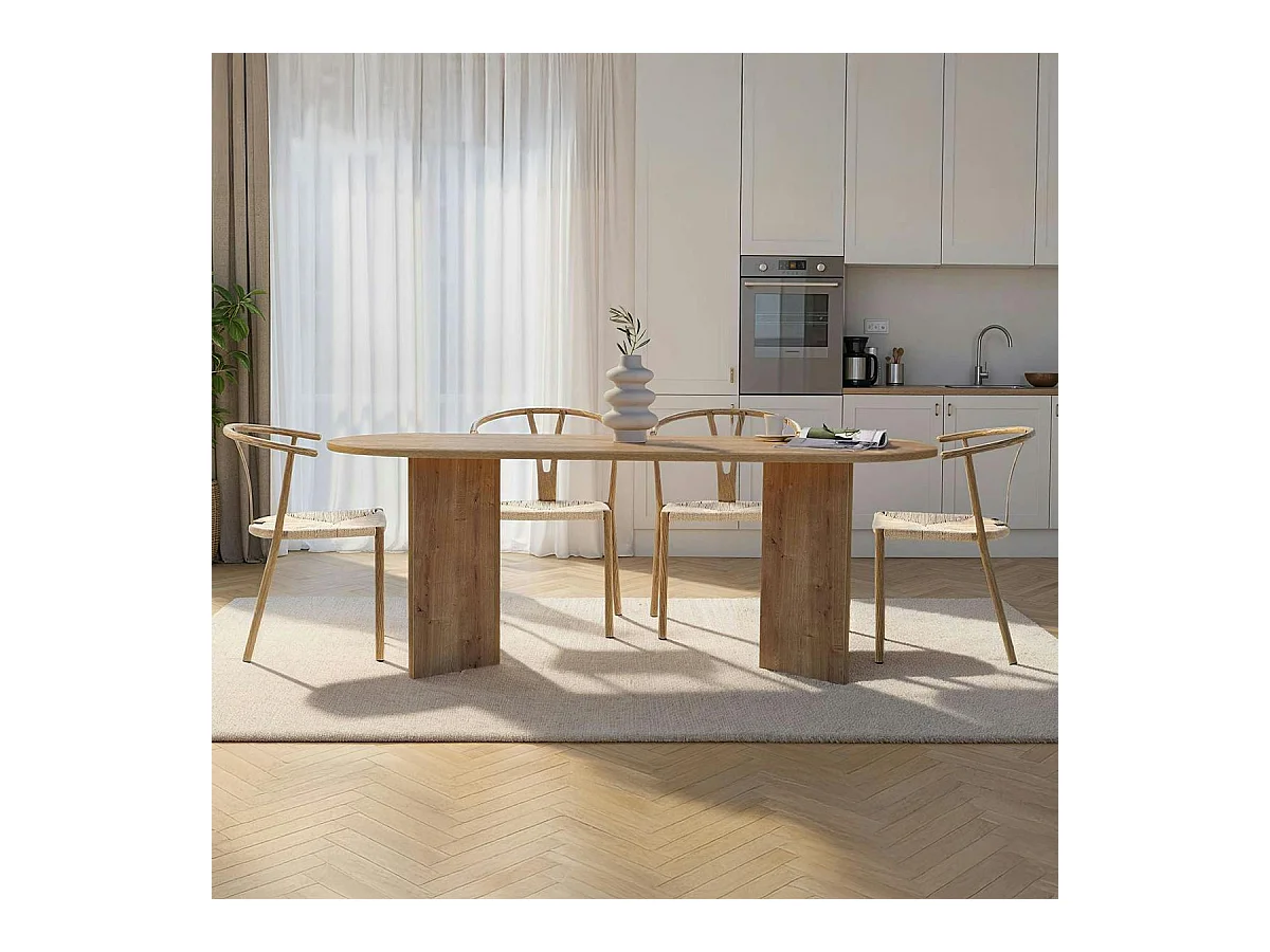 Table à manger ovale effet chêne pieds en V 200 cm MARFA