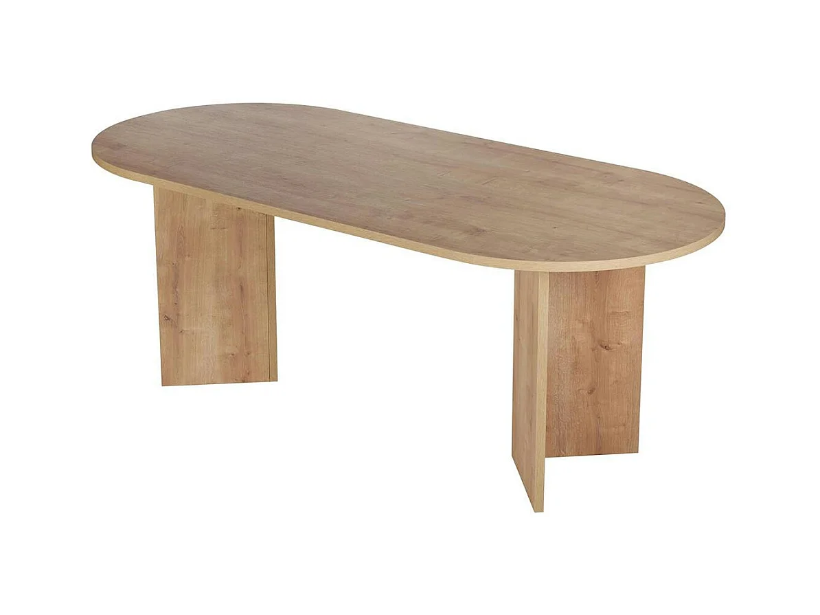 Table à manger ovale effet chêne pieds en V 200 cm MARFA