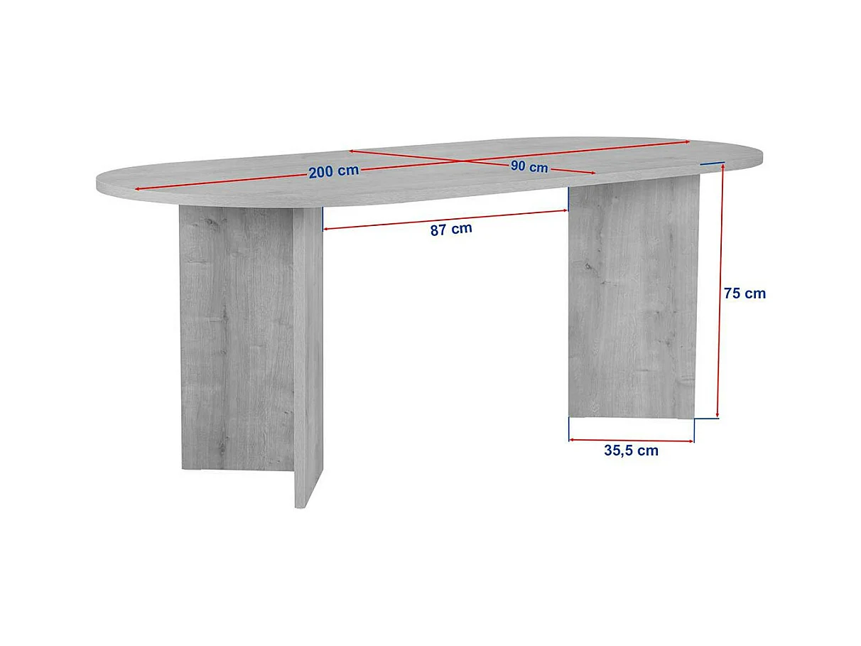 Table à manger ovale effet chêne pieds en V 200 cm MARFA