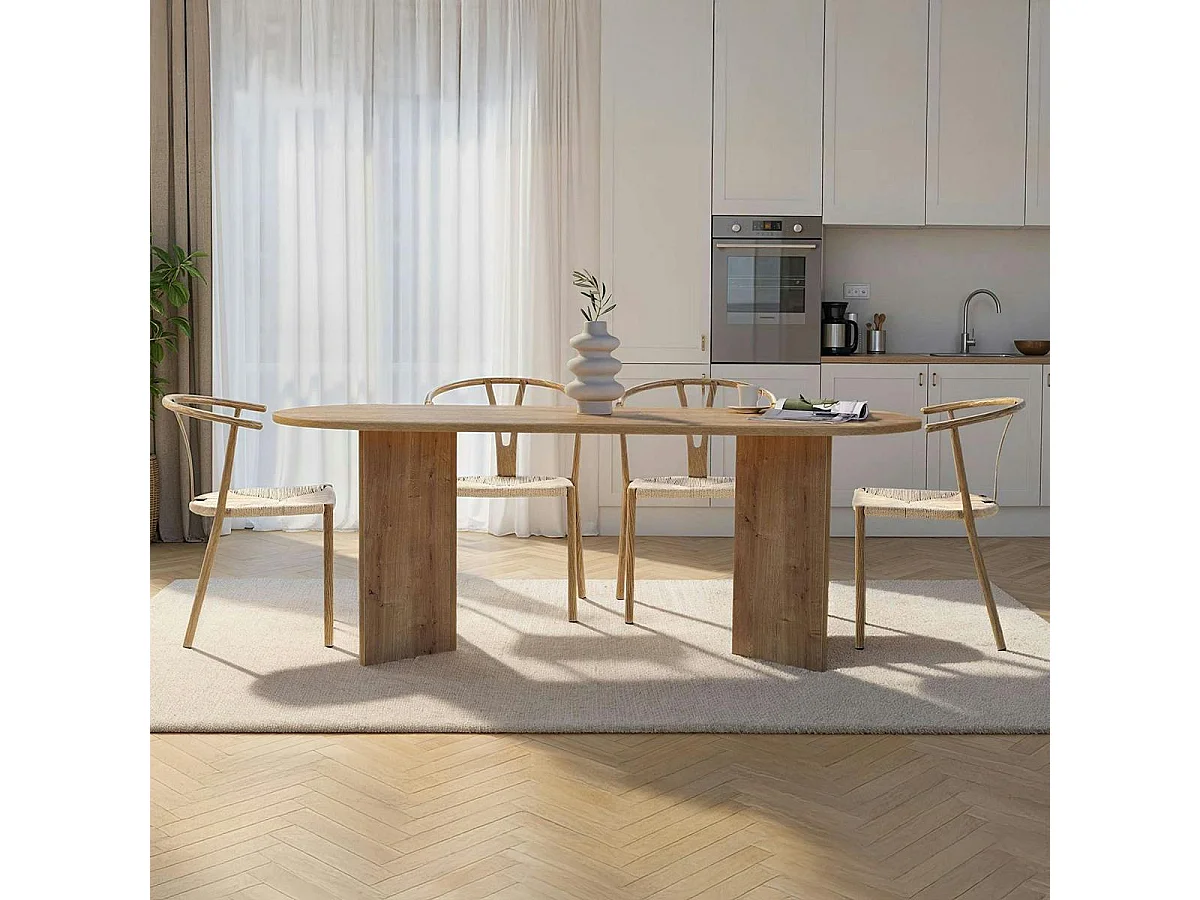 Table à manger ovale effet chêne pieds en V 200 cm MARFA