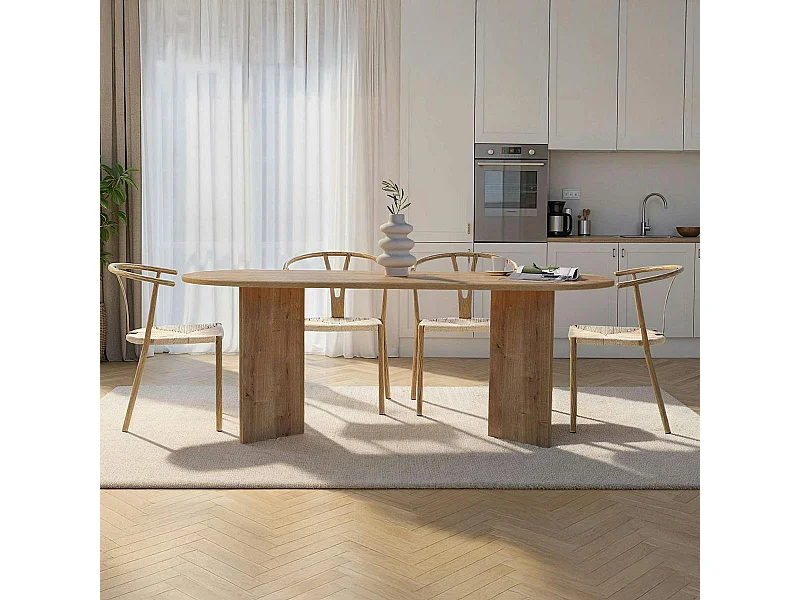 Table à manger ovale effet chêne pieds en V 200 cm MARFA