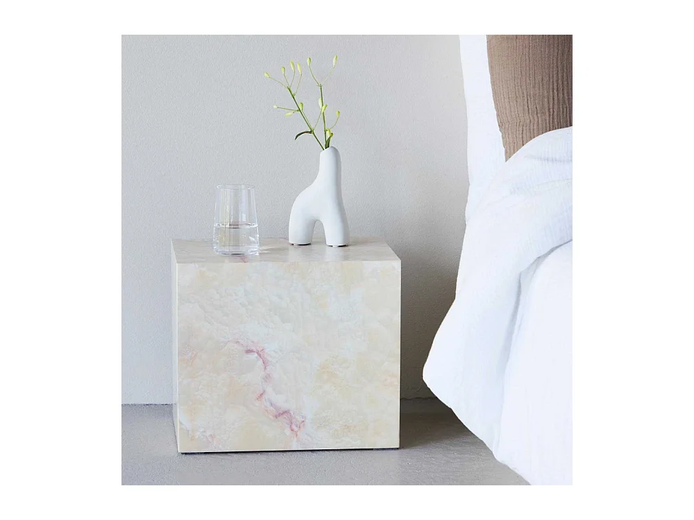 Table de Chevet Effet Pierre "York" 35cm Beige