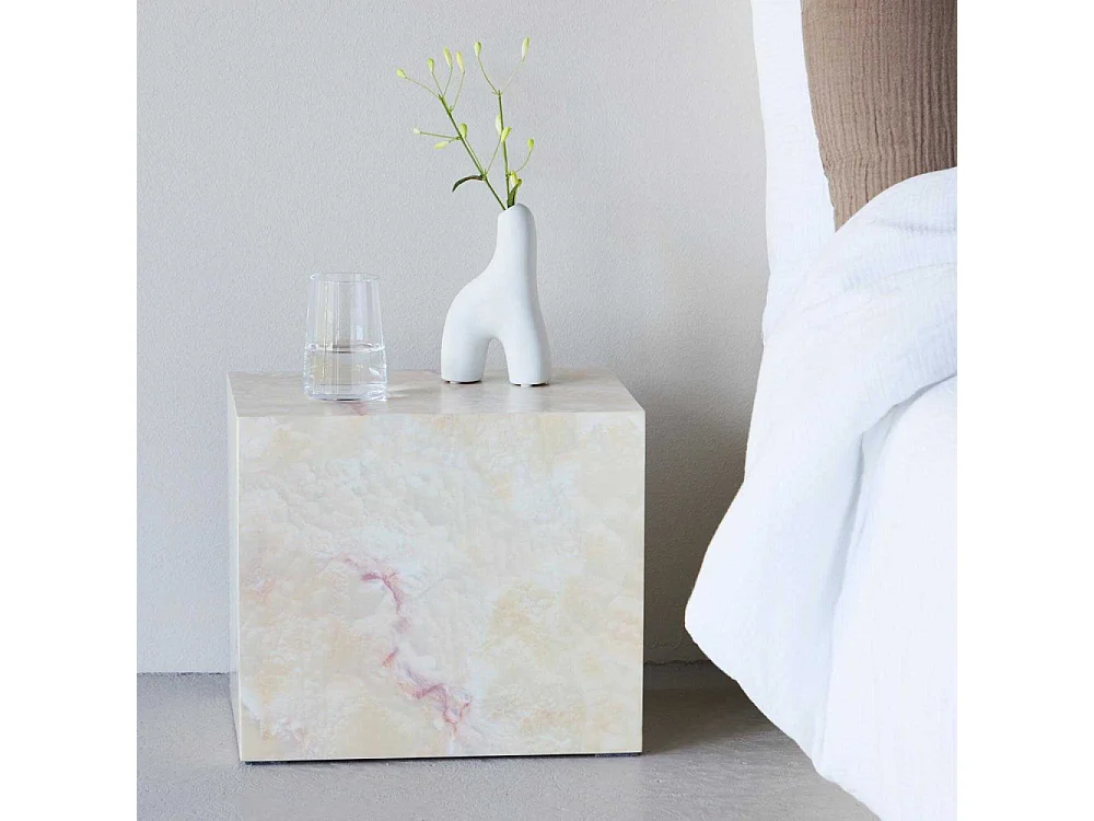 Table de Chevet Effet Pierre "York" 35cm Beige