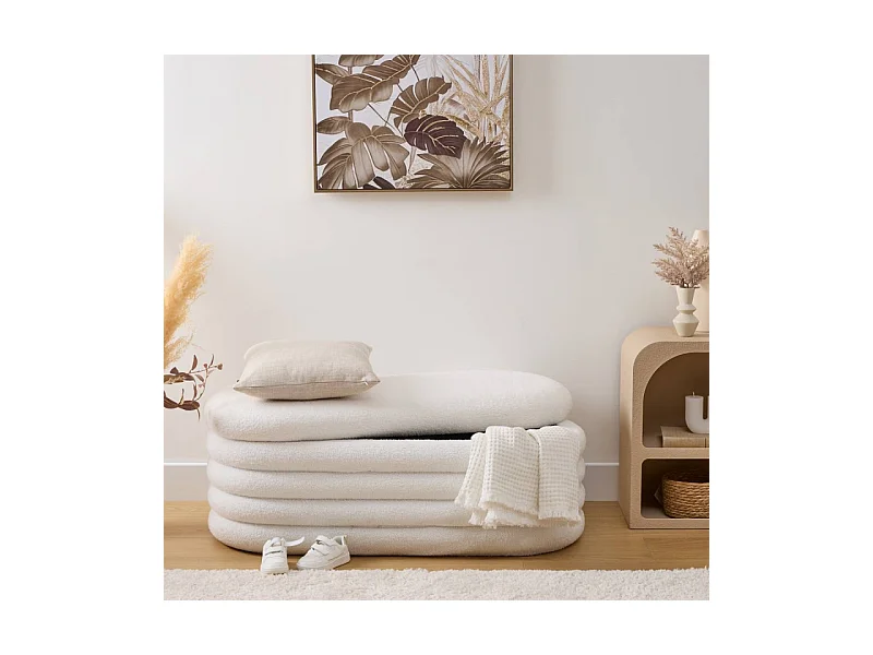 Banc Coffre Bouclette "Giulia" 110cm Blanc