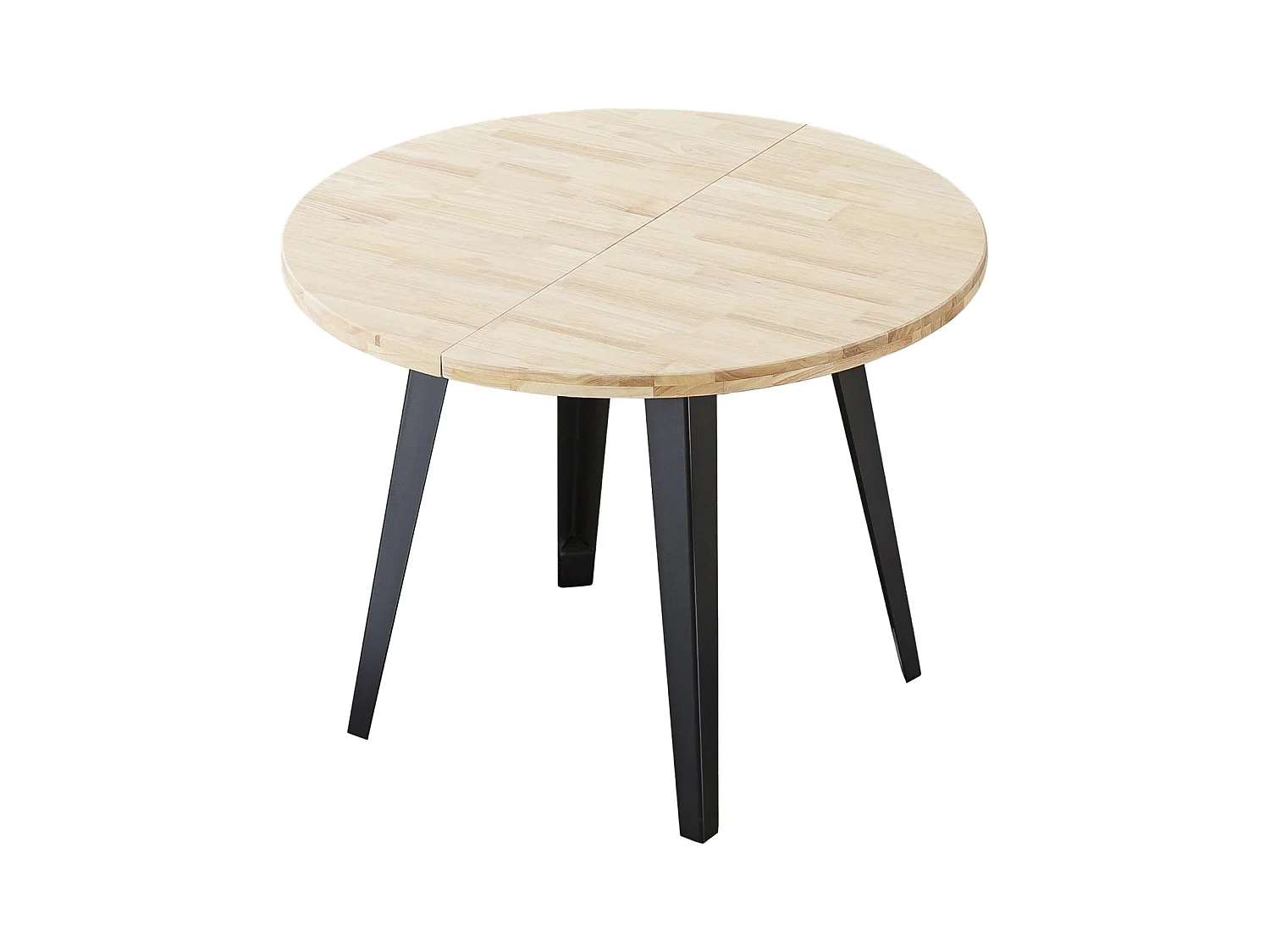 Table à manger ronde extensible coloris chêne nordique, pieds en métal noir - Longueur 100 - 140 - 180 x largeur 100 x Hauteur 76cm