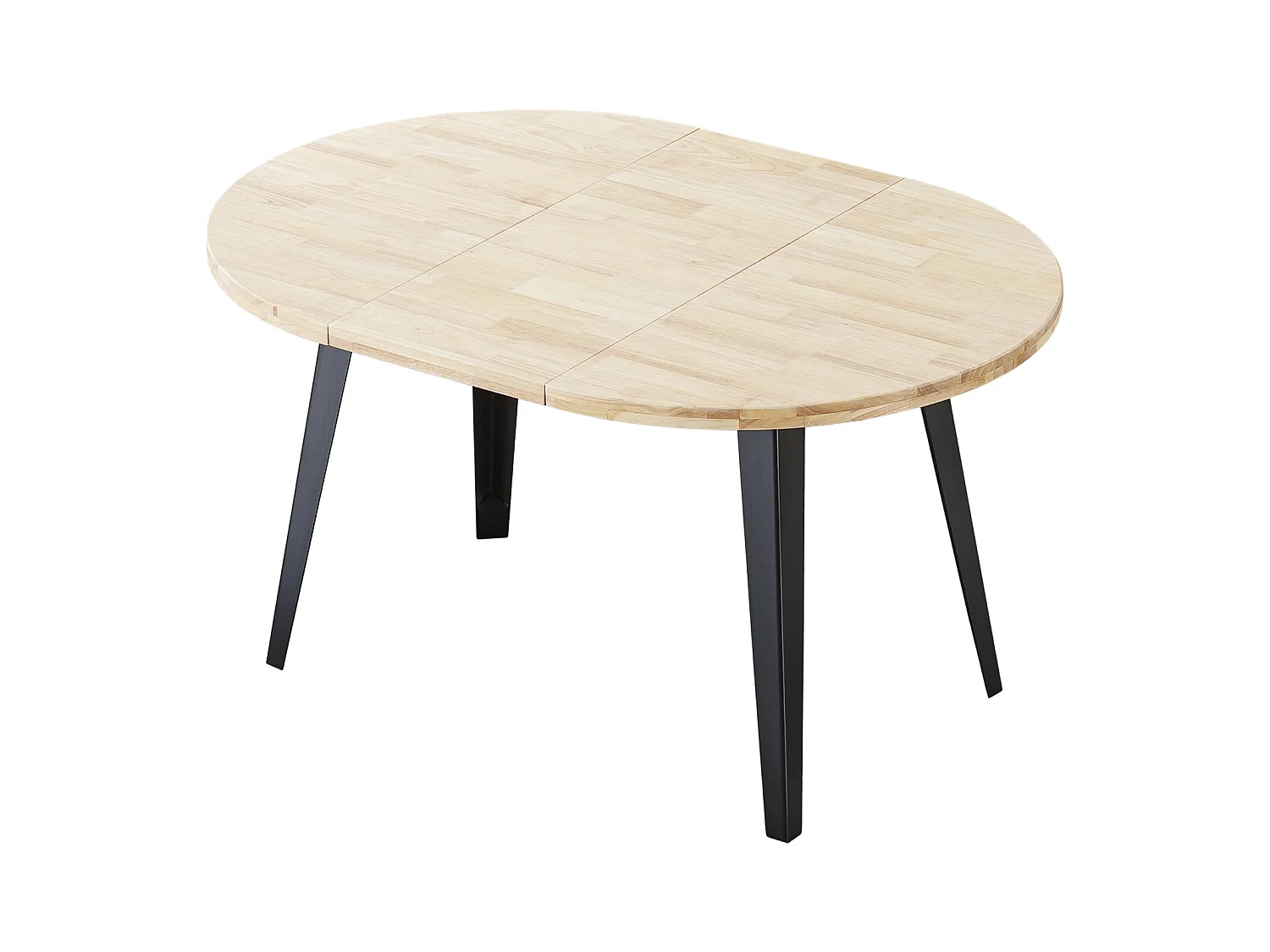 Table à manger ronde extensible coloris chêne nordique, pieds en métal noir - Longueur 100 - 140 - 180 x largeur 100 x Hauteur 76cm