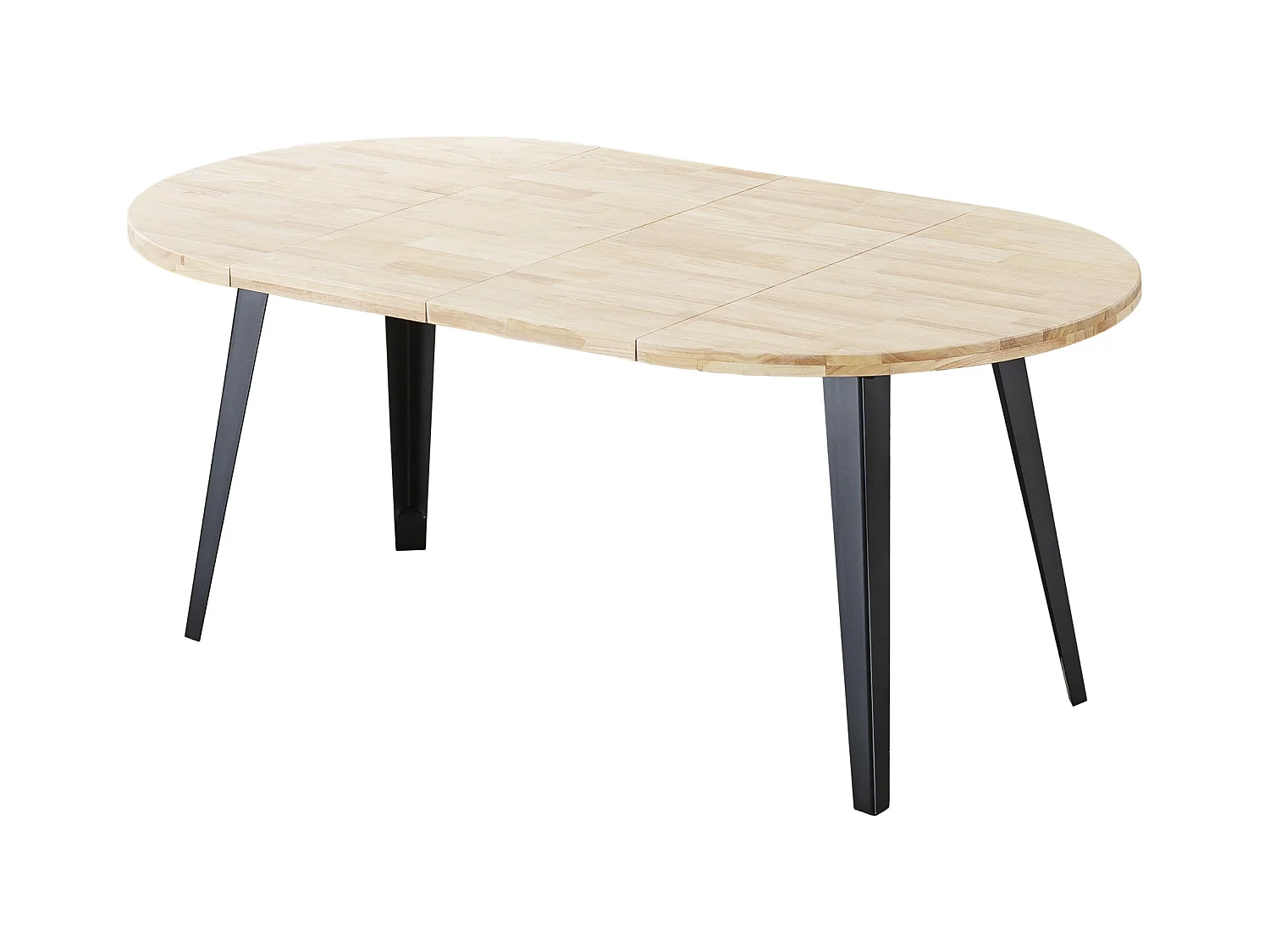 Table à manger ronde extensible coloris chêne nordique, pieds en métal noir - Longueur 100 - 140 - 180 x largeur 100 x Hauteur 76cm