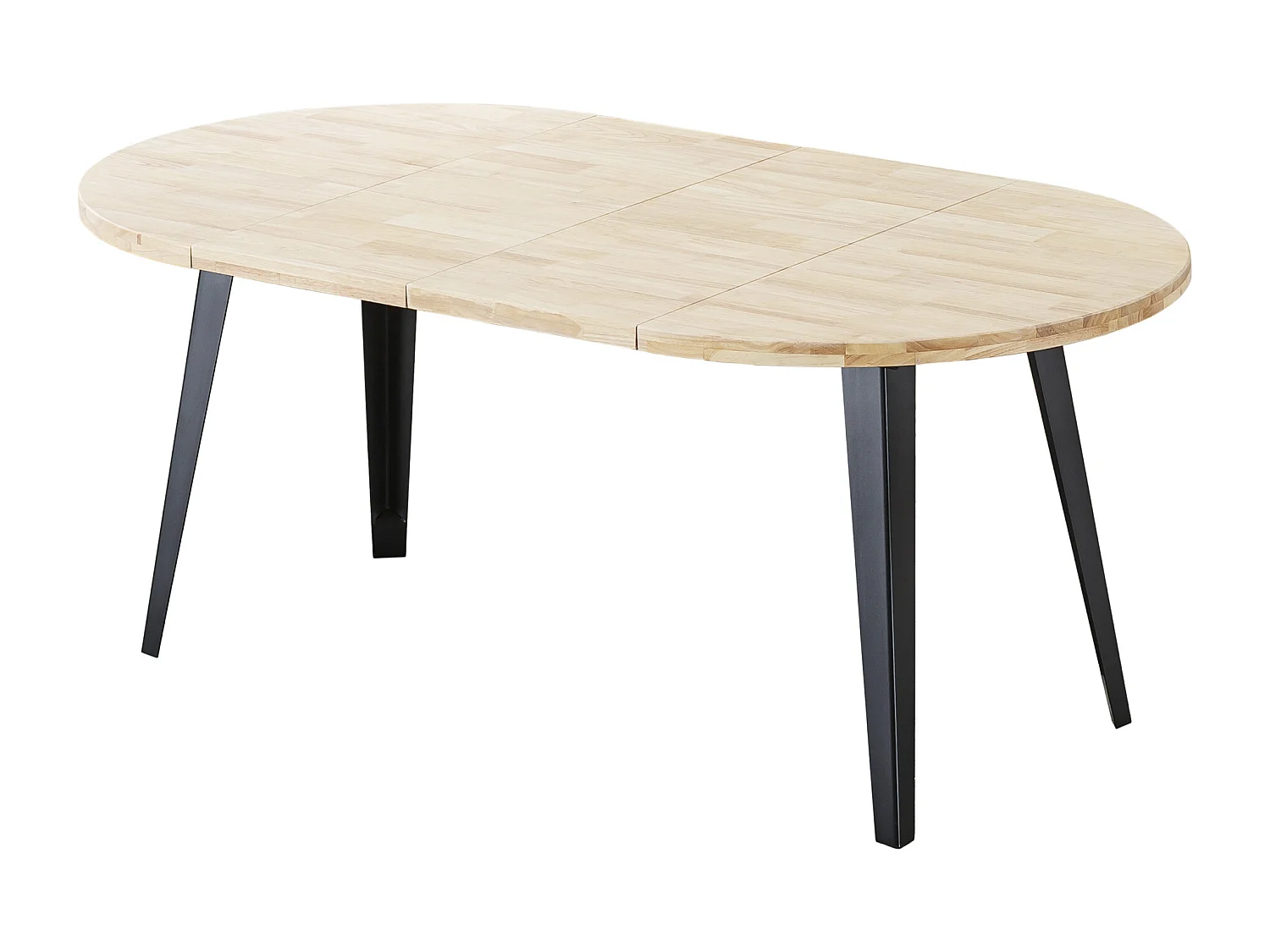 Table à manger ronde extensible coloris chêne nordique, pieds en métal noir - Longueur 100 - 140 - 180 x largeur 100 x Hauteur 76cm
