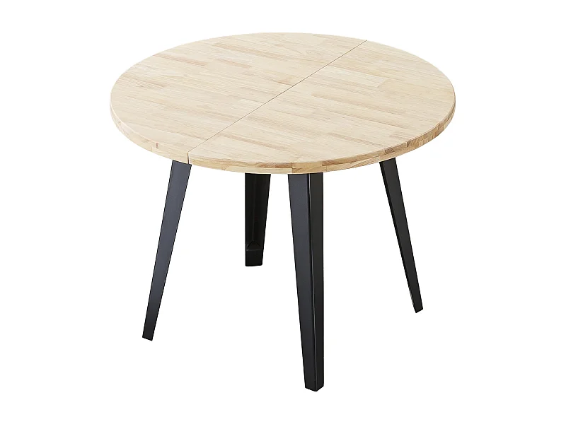 Table à manger ronde extensible coloris chêne nordique, pieds en métal noir - Longueur 100 - 140 - 180 x largeur 100 x Hauteur 76cm