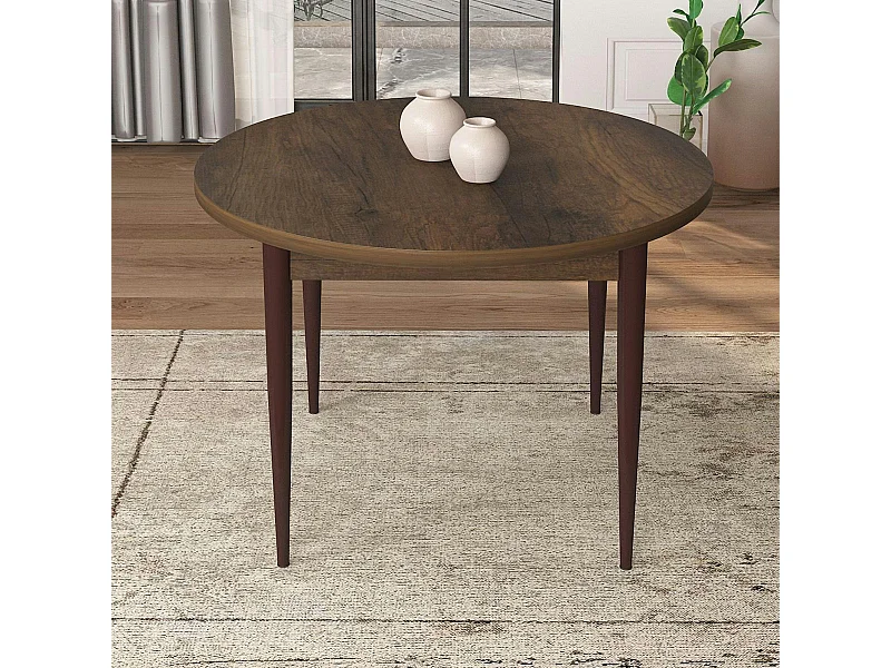 Table à manger ronde effet bois noyer foncé  Ø90 cm AROLA