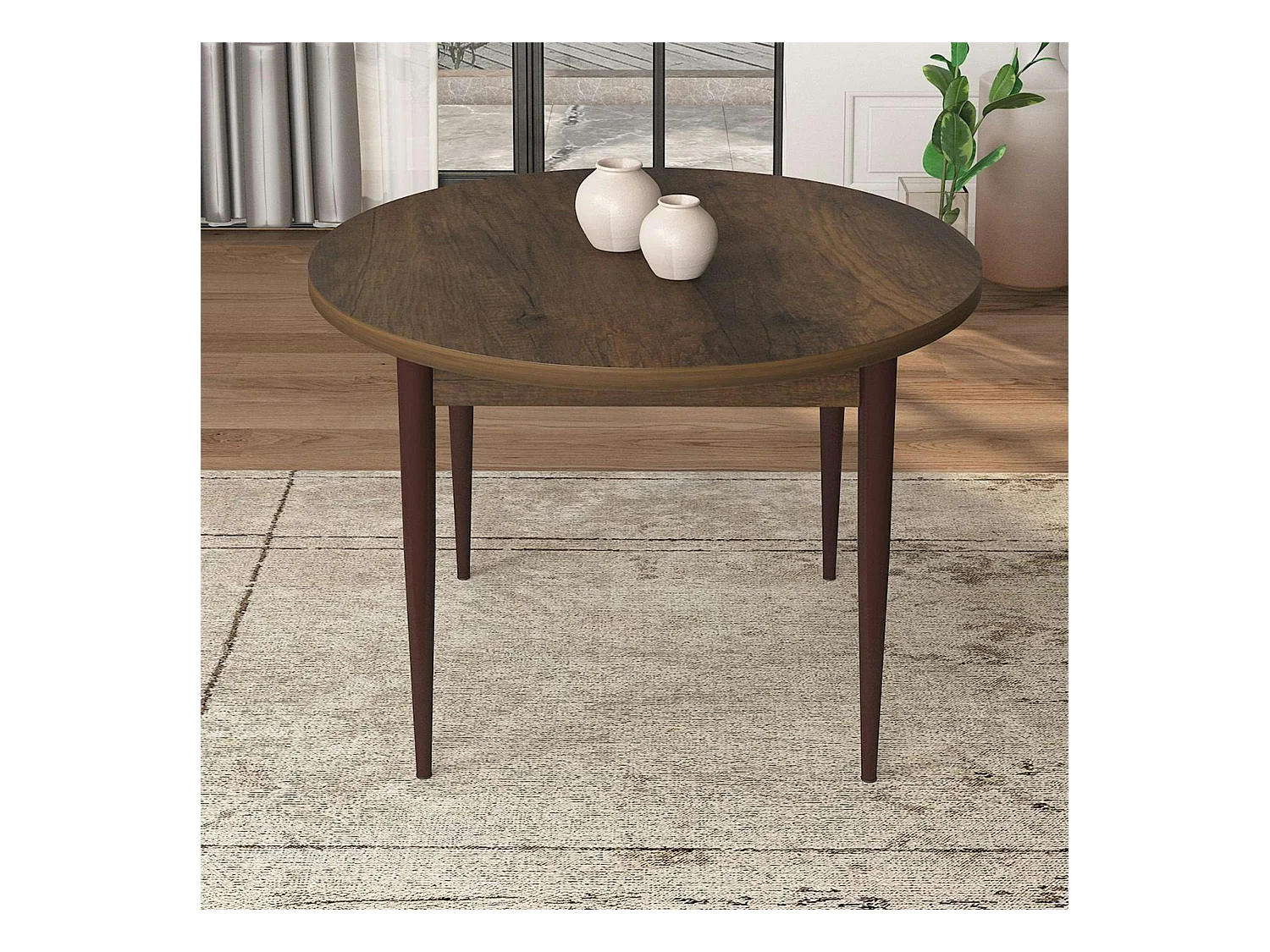 Table à manger ronde effet bois noyer foncé  Ø90 cm AROLA