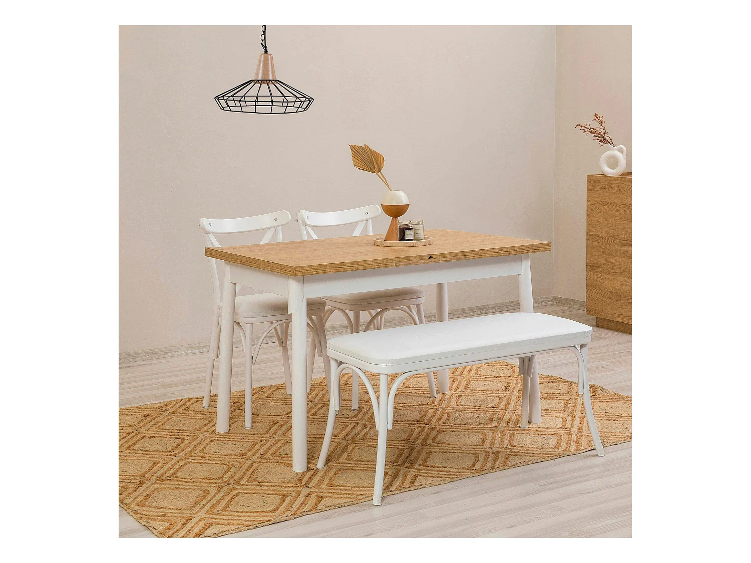 Table extensible blanche plateau effet bois 120-153 cm ARDEN