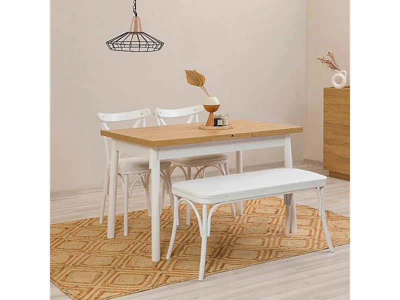 Table extensible blanche plateau effet bois 120-153 cm ARDEN
