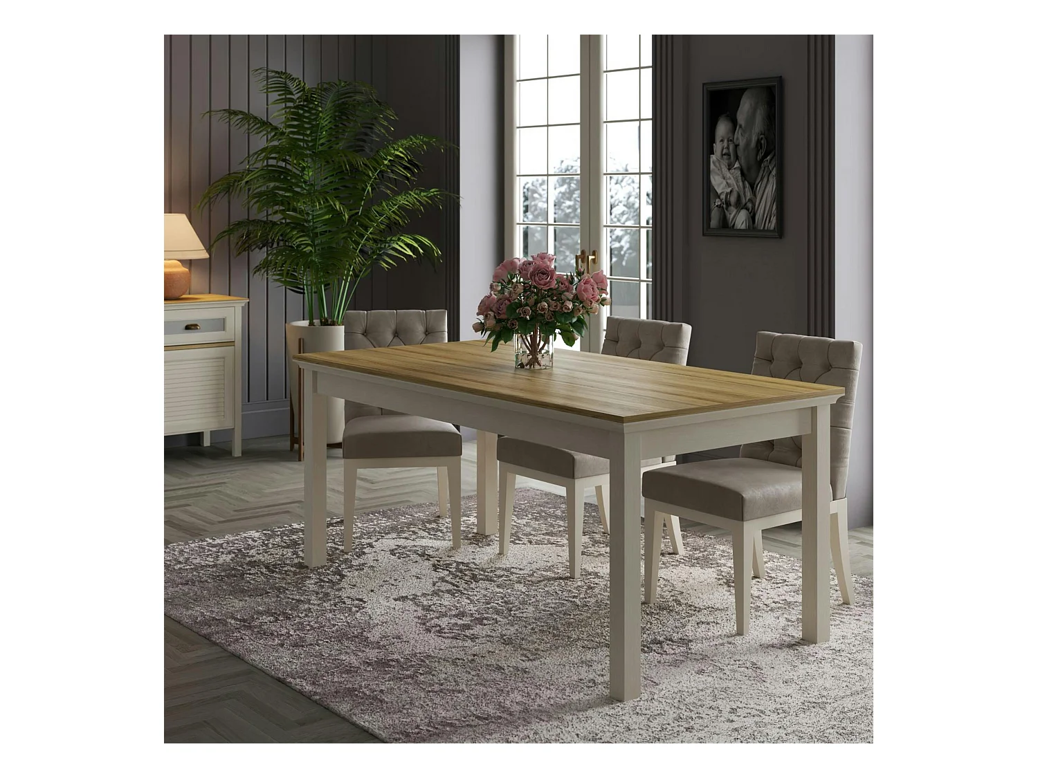 Table à manger rectangulaire moderne pieds gris 180 cm AROLA