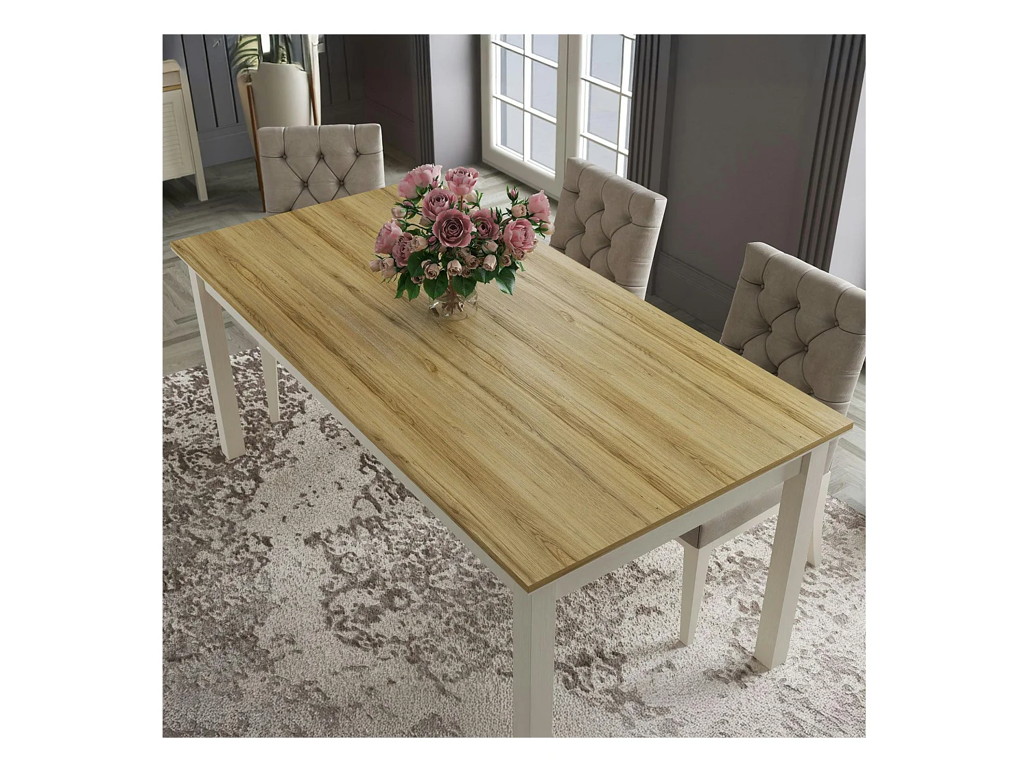 Table à manger rectangulaire moderne pieds gris 180 cm AROLA