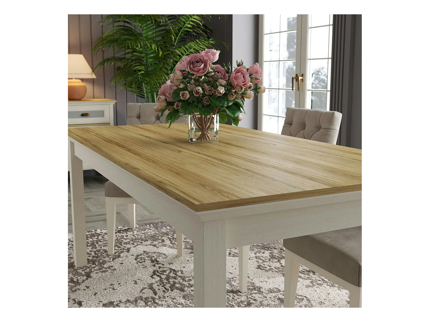 Table à manger rectangulaire moderne pieds gris 180 cm AROLA