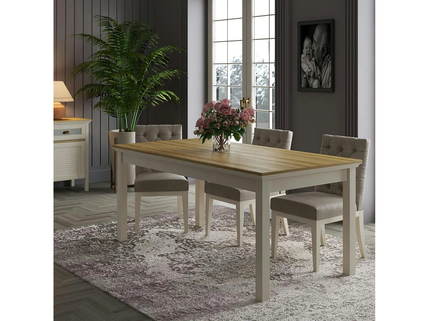 Table à manger rectangulaire moderne pieds gris 180 cm AROLA